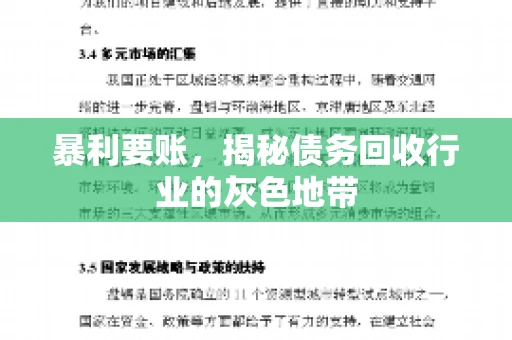 暴利要账,揭秘债务回收行业的灰色地带 暴利要账,揭秘债务回收行业的灰色地带